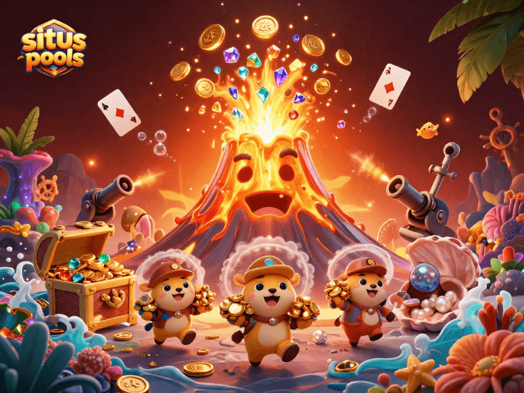 Gambarkan pengalaman bermain situs hk pools dengan gunung berapi emas membawa harta berlimpah.